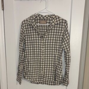 Banana Republic Plaid Beige and Gray Button-Down Shirt